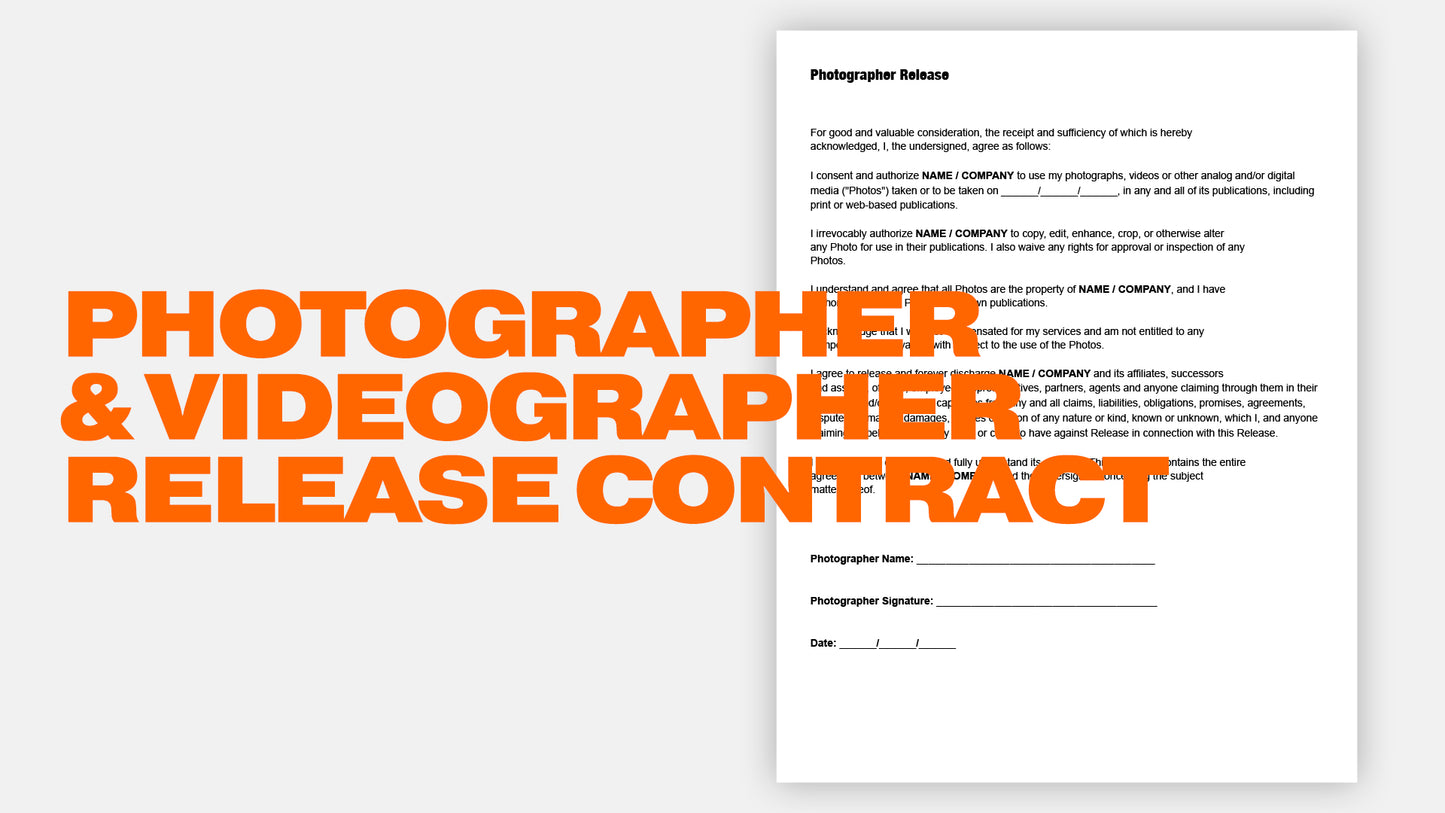 Photographer & Videographer Release Contract